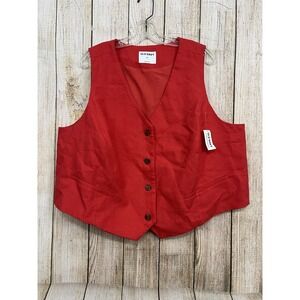 Old Navy Red Linen Blend Vest Waistcoat 2X Preppy Academia Holiday Layering NWT